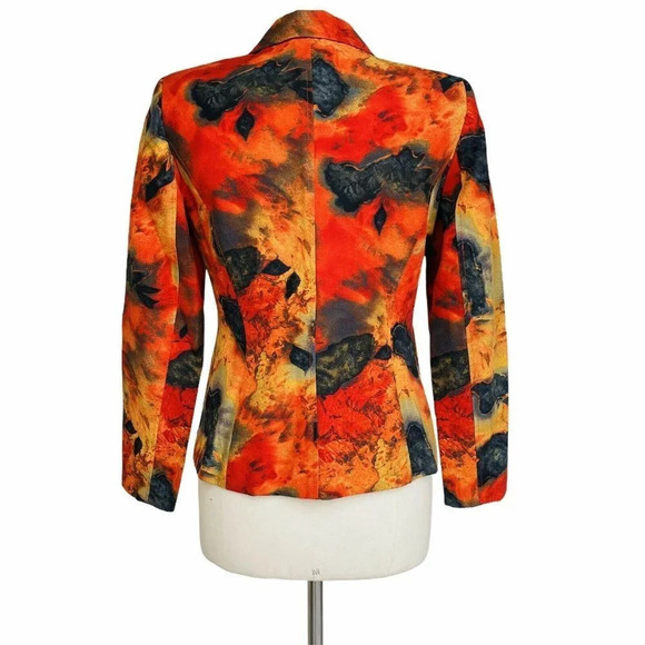 LAUREN TAYLOR Women’s Size 6 Orange Water Color Button Front Blazer - Picture 3 of 4